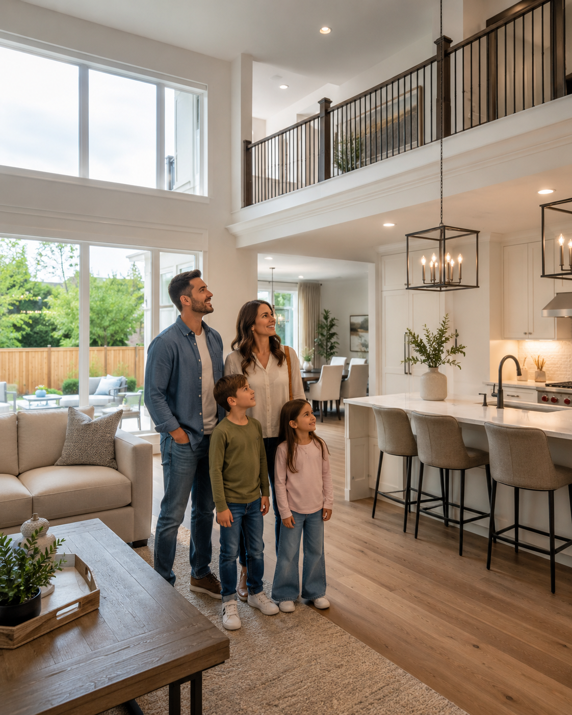 Family touring a larger home in Cypress Texas